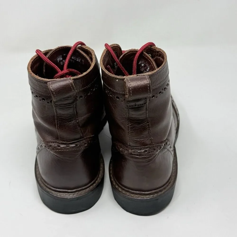 Allen Edmonds Long Branch Boots Mens 9.5 D Brown Leather Wingtip Vibram Lug Sole